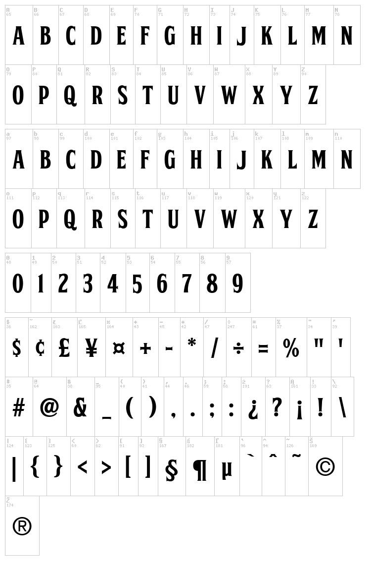 FTY Skorzhen NCV font map
